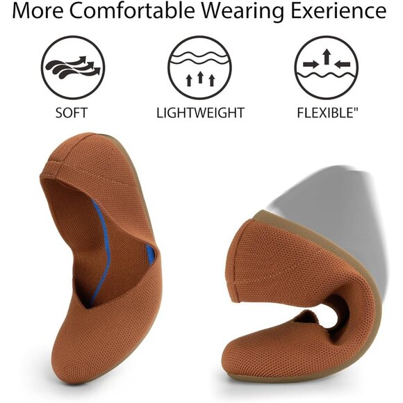 Women Knit Ballet Brown Flats Round Toe Comfortable Dressy Casual Work Shoes - Picture 3 of 5